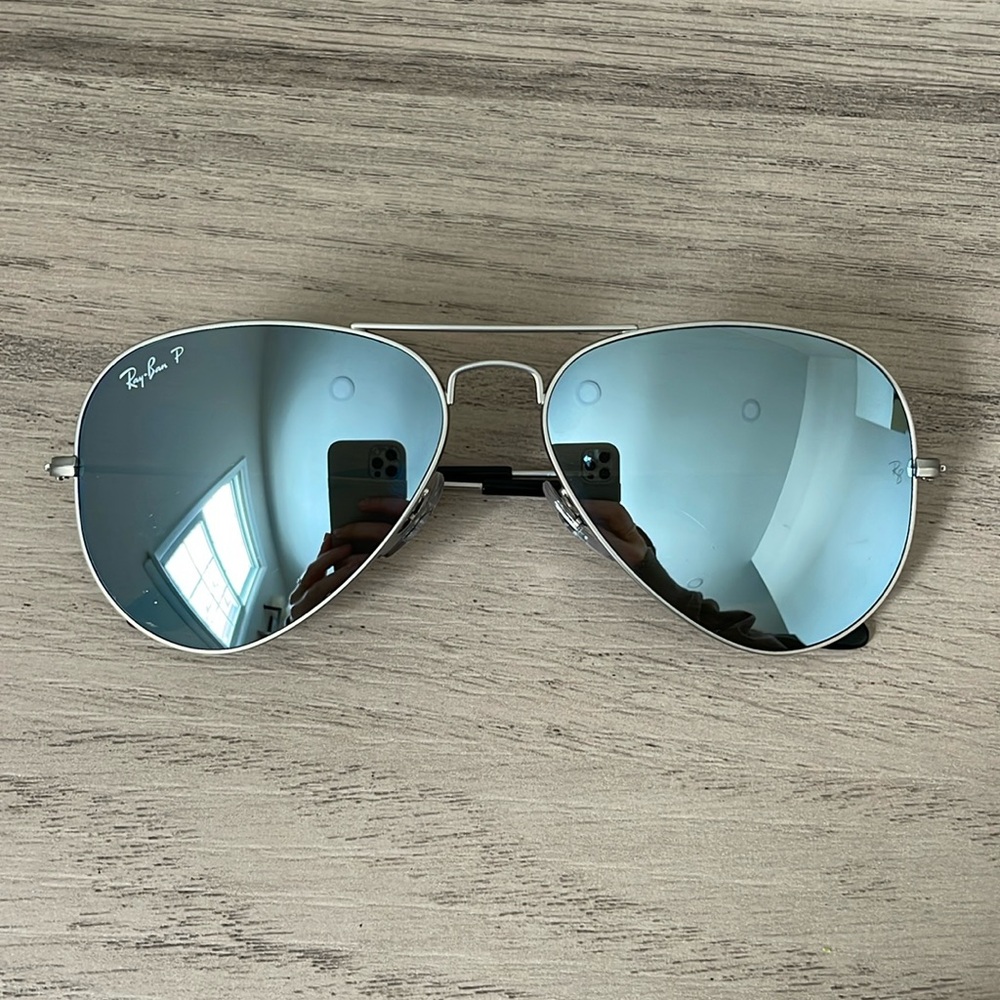 Ray Ban Polarized Silver/Mirrored Aviator Sunglasses